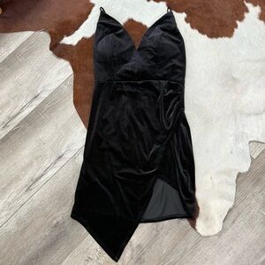 Honey and Rosie Black Asymmetrical Velvet Dress